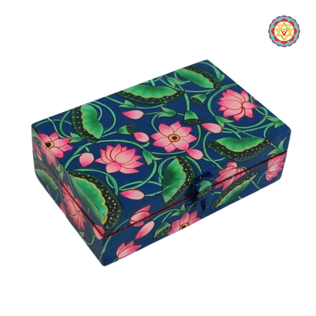 Side perspective showing full floral design wrapping around the box edges.