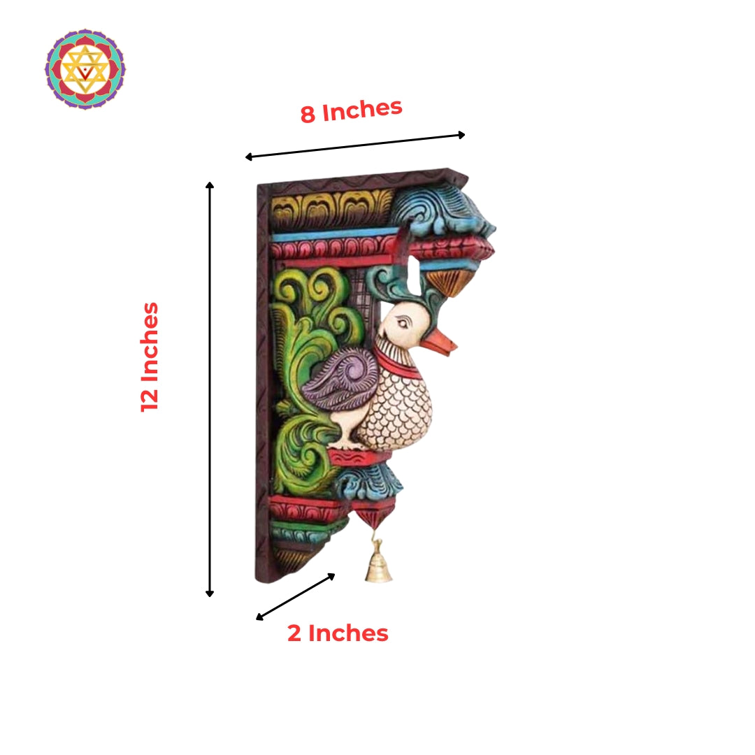 Wood carved Laxmi frame with multicolour annam/swan brackets