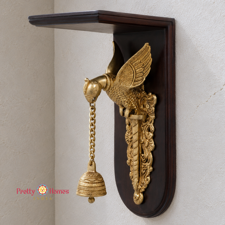 Brass & wood Hanging Parrot Wall Bracket
