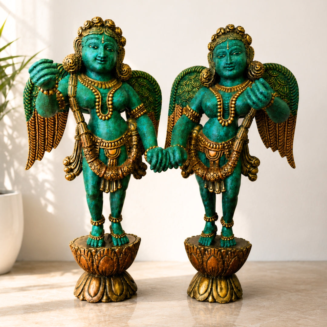 Carved Vintage Finish Gandharva / Indian Angel (Table Top-single)