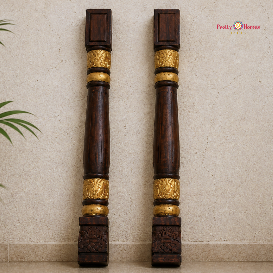 Wood-Carved Chettinad-Style Side Pillars (single piece)