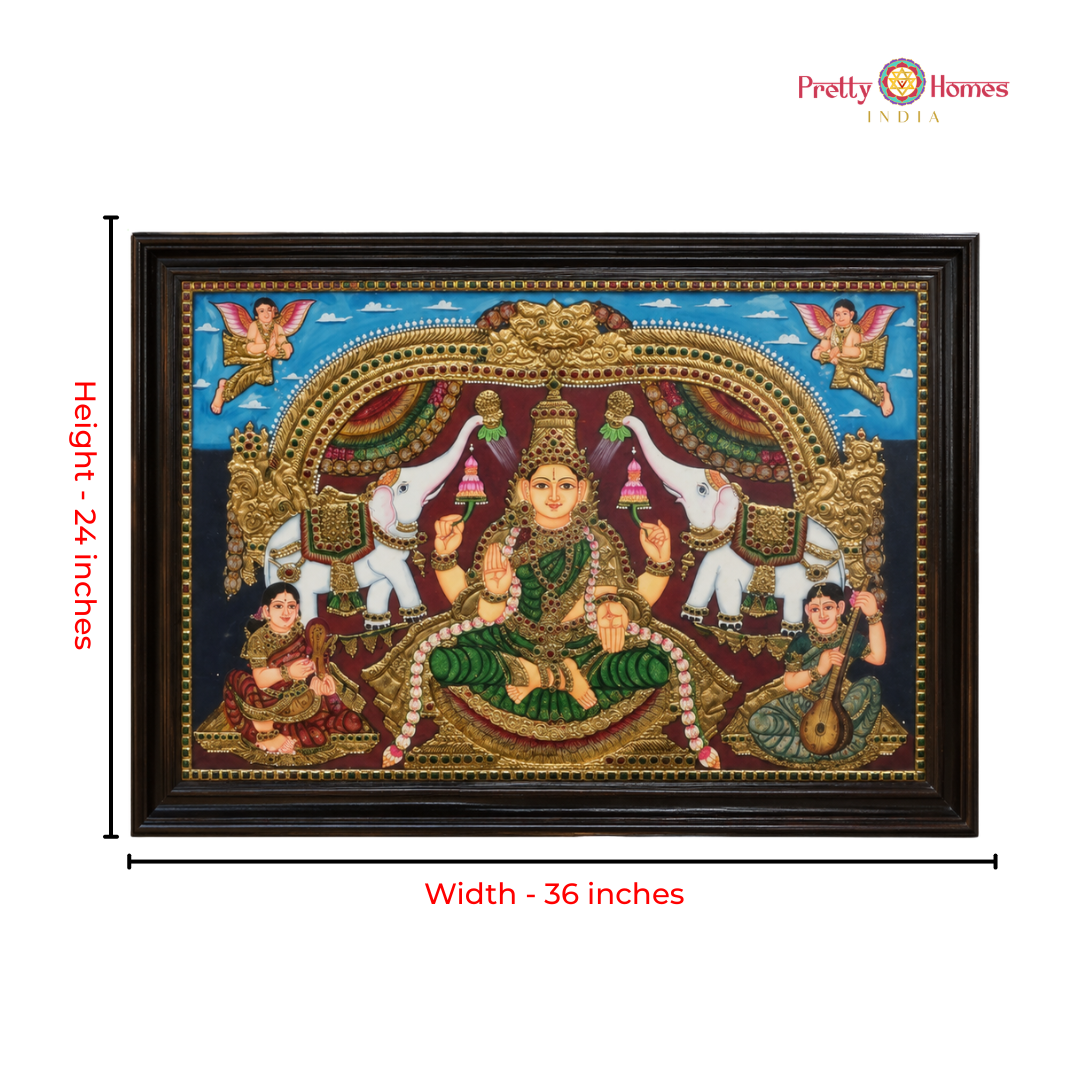 Traditional Chettinad-Style Gajalakshmi Tanjore Painting