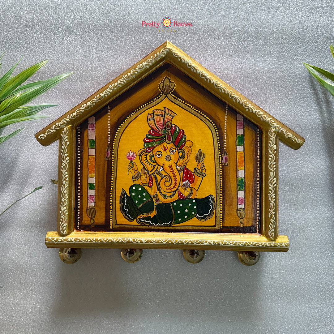 Handpainted Wooden Key Box with Door — Decorative & Functional Wall Accent