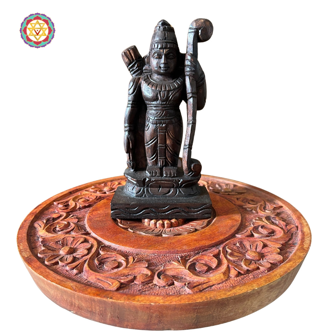 Handcarved Wooden Auspicious Ram Darbar Tabke top, with carved top