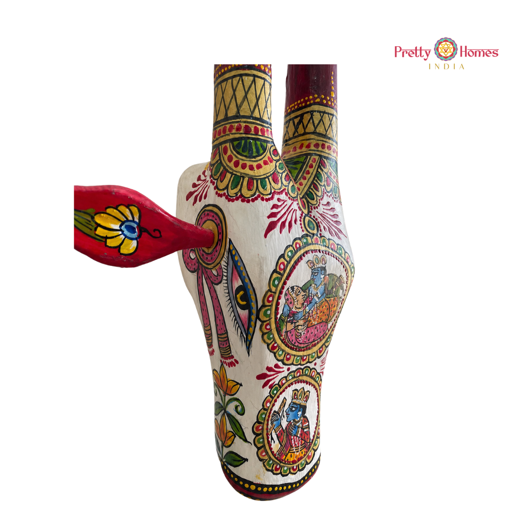 Aesthetic Hand-Painted Cow Head with Krishna Painting