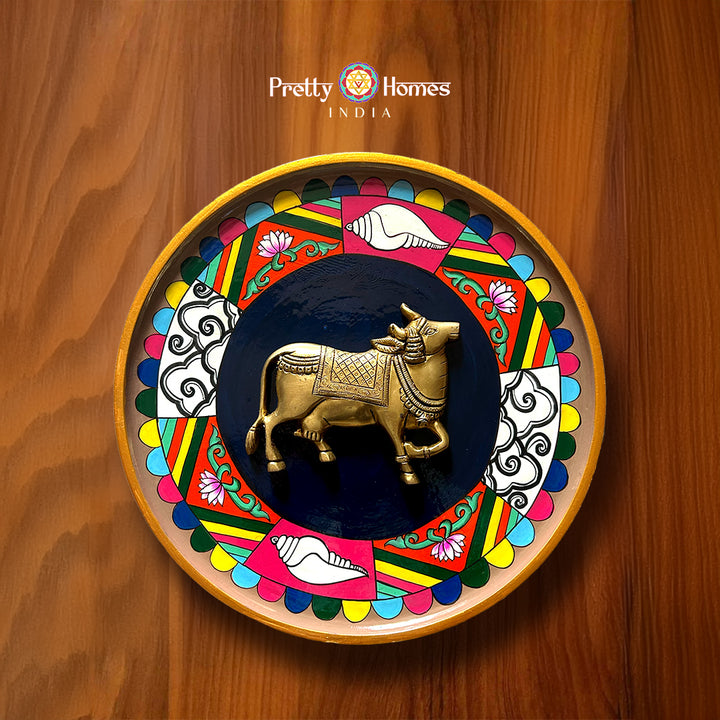 Brass cow on handpainted frame - (Right Facing)