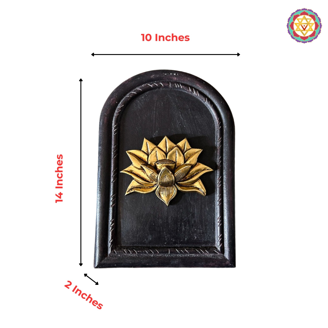 Unique shape carved frame with brass lotus.