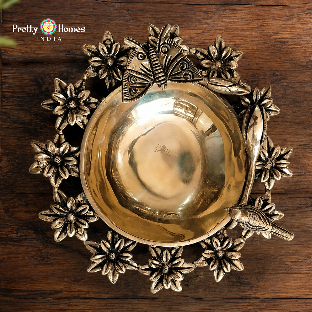 Brass Floral & Birds Design Uruli
