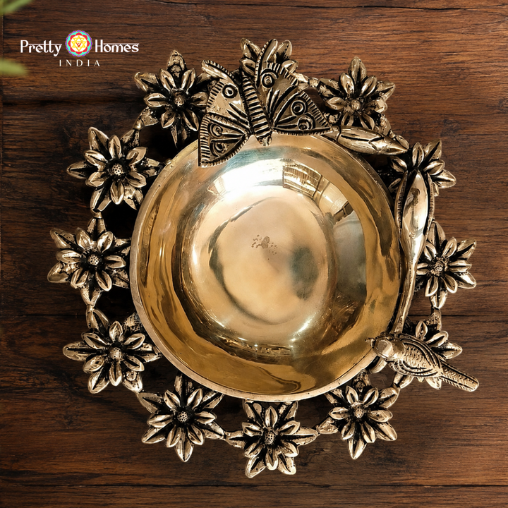 Brass Floral & Birds Design Uruli
