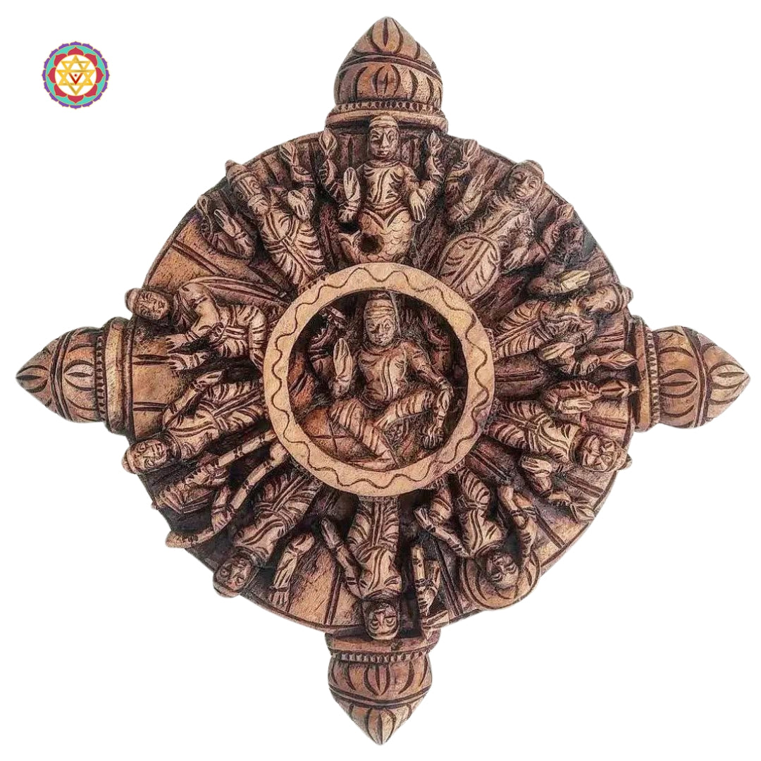 Wood carved round Vishnu Dasavtar/Dashavtaram