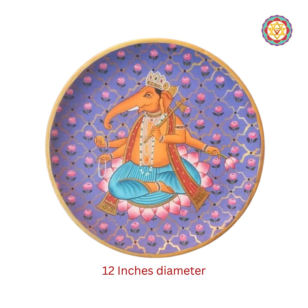 Hand painted wall plate -Ganesha & flowers
