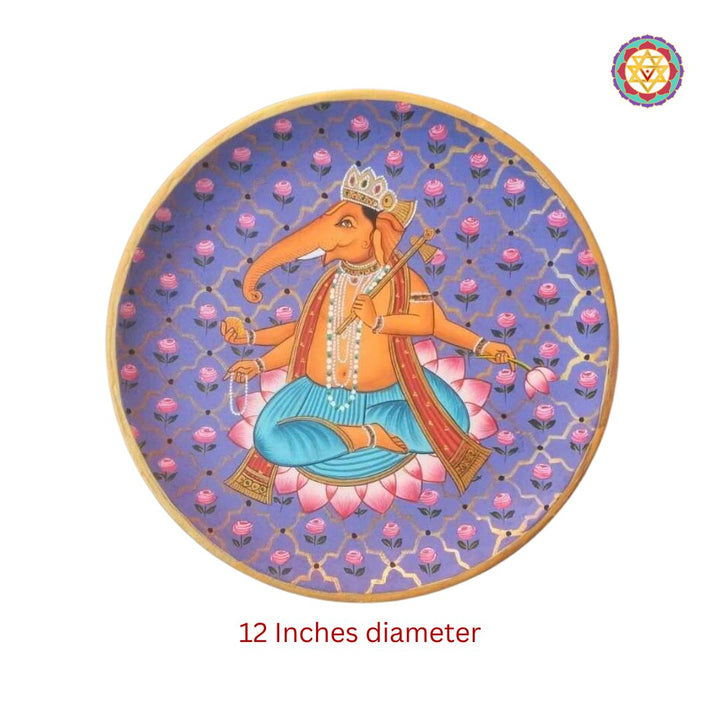 Hand painted wall plate -Ganesha & flowers