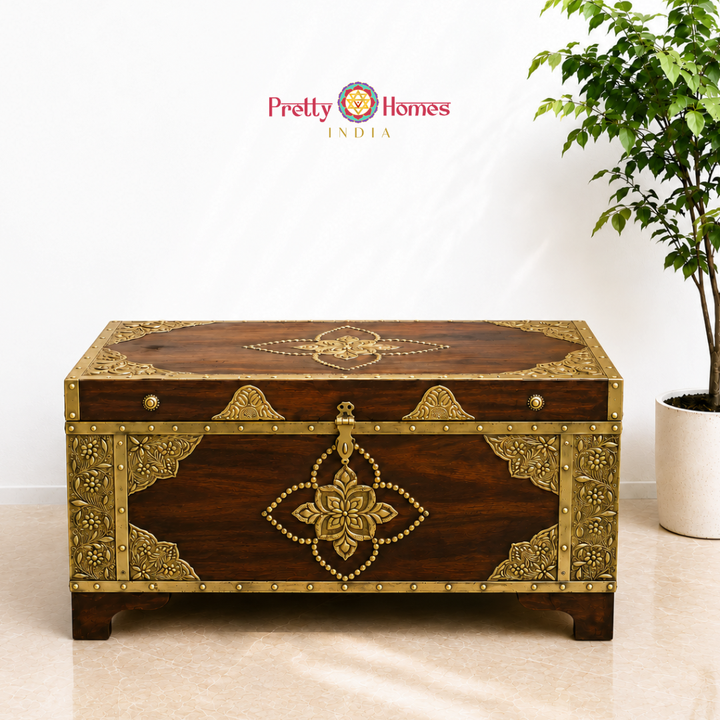 Wooden Storage Trunk / Coffee Table with Detailed Brass Detailing