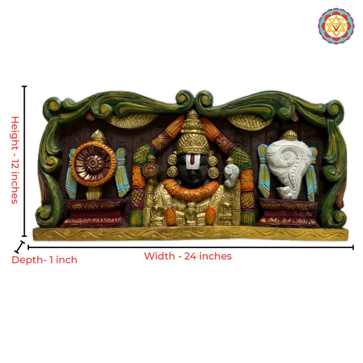 Multicolour Horizontal Carved Panel – Lord Balaji with Shankh Chakra