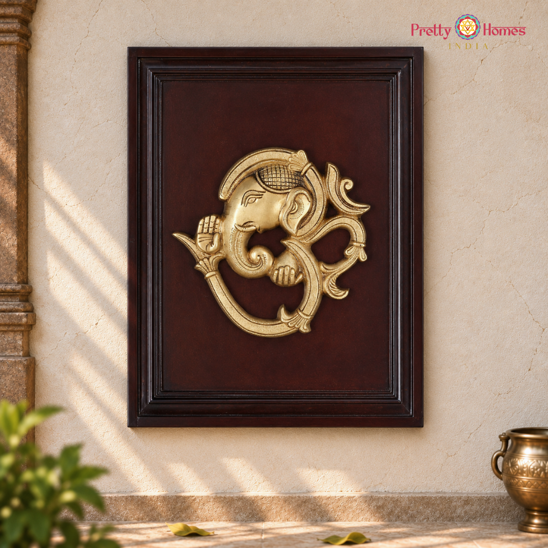 Brass Om Ganesha Framed Wall Hanging
