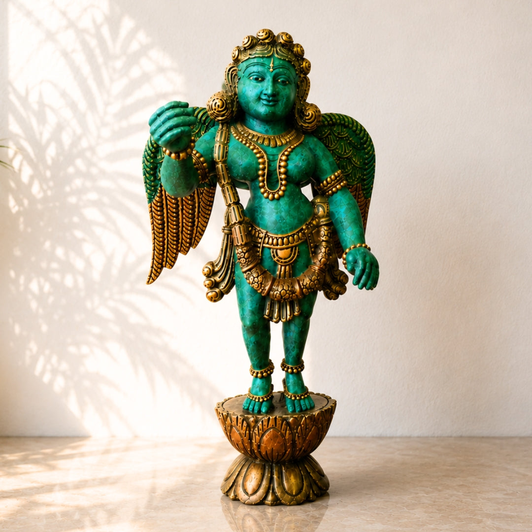 Carved Vintage Finish Gandharva / Indian Angel (Table Top-single)