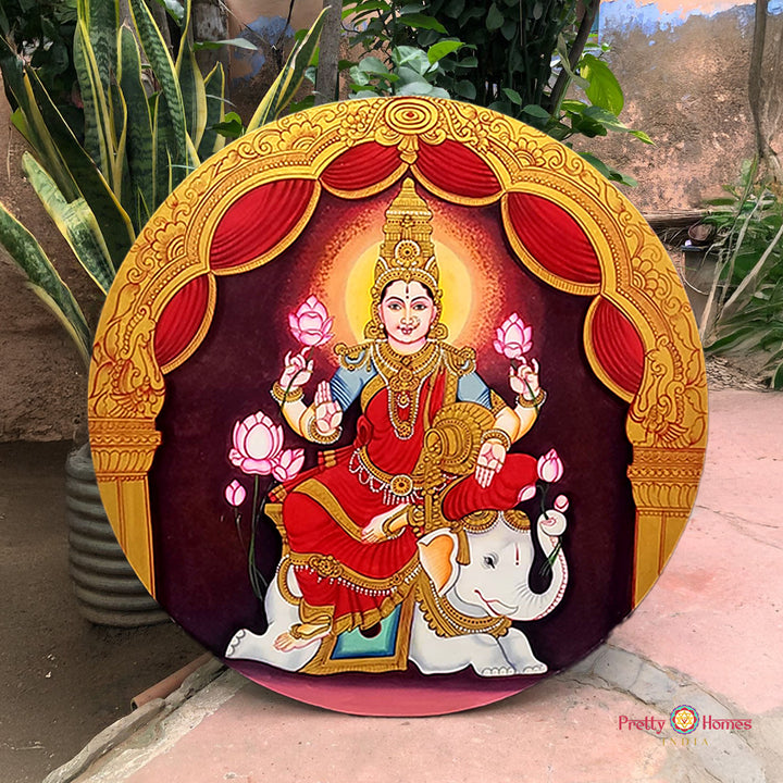 Traditional style Gajalaxmi – Handpainted Tanjore Style Wall Plate