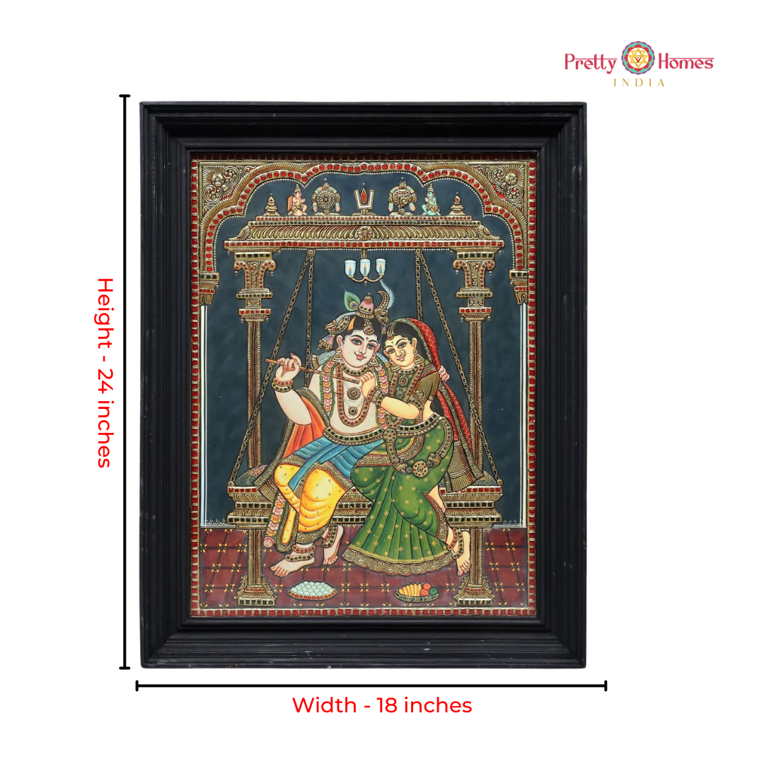 Vintage Finish Radha Krishna on a Swing Tanjore