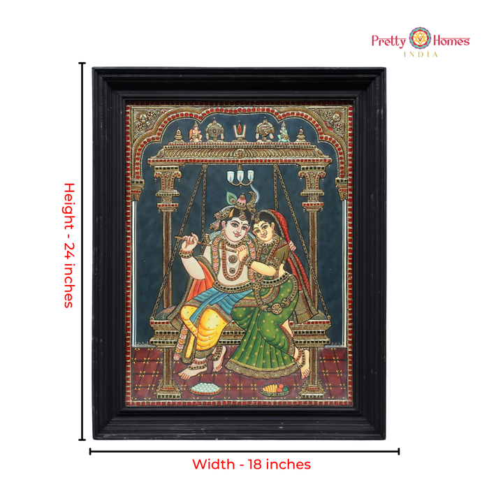Vintage Finish Radha Krishna on a Swing Tanjore