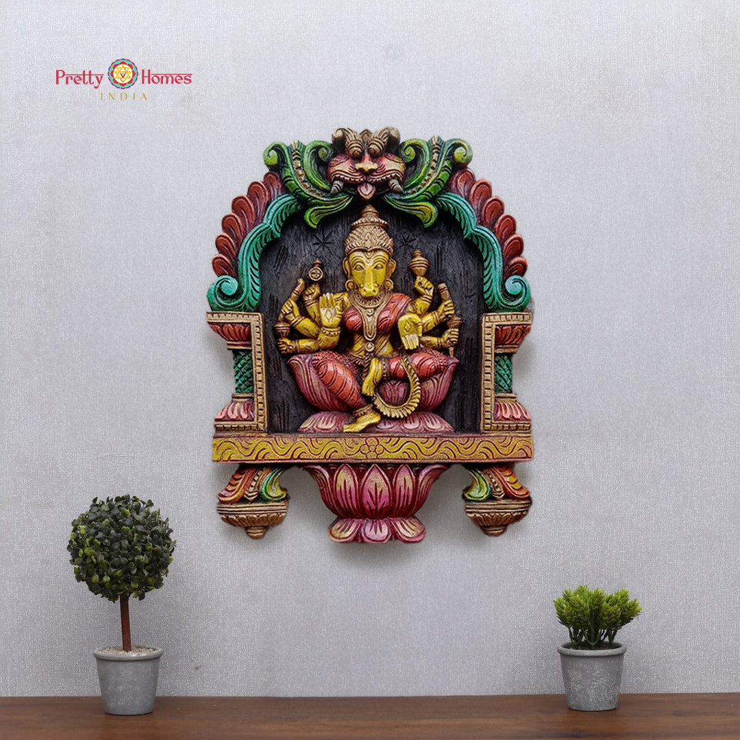 Wood Carved Varahi Frame with Lotus & Kirthimukha motifs