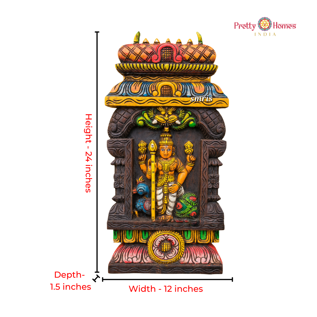Woodcarved Kavadi-Style Lord Murugan Wall Mount