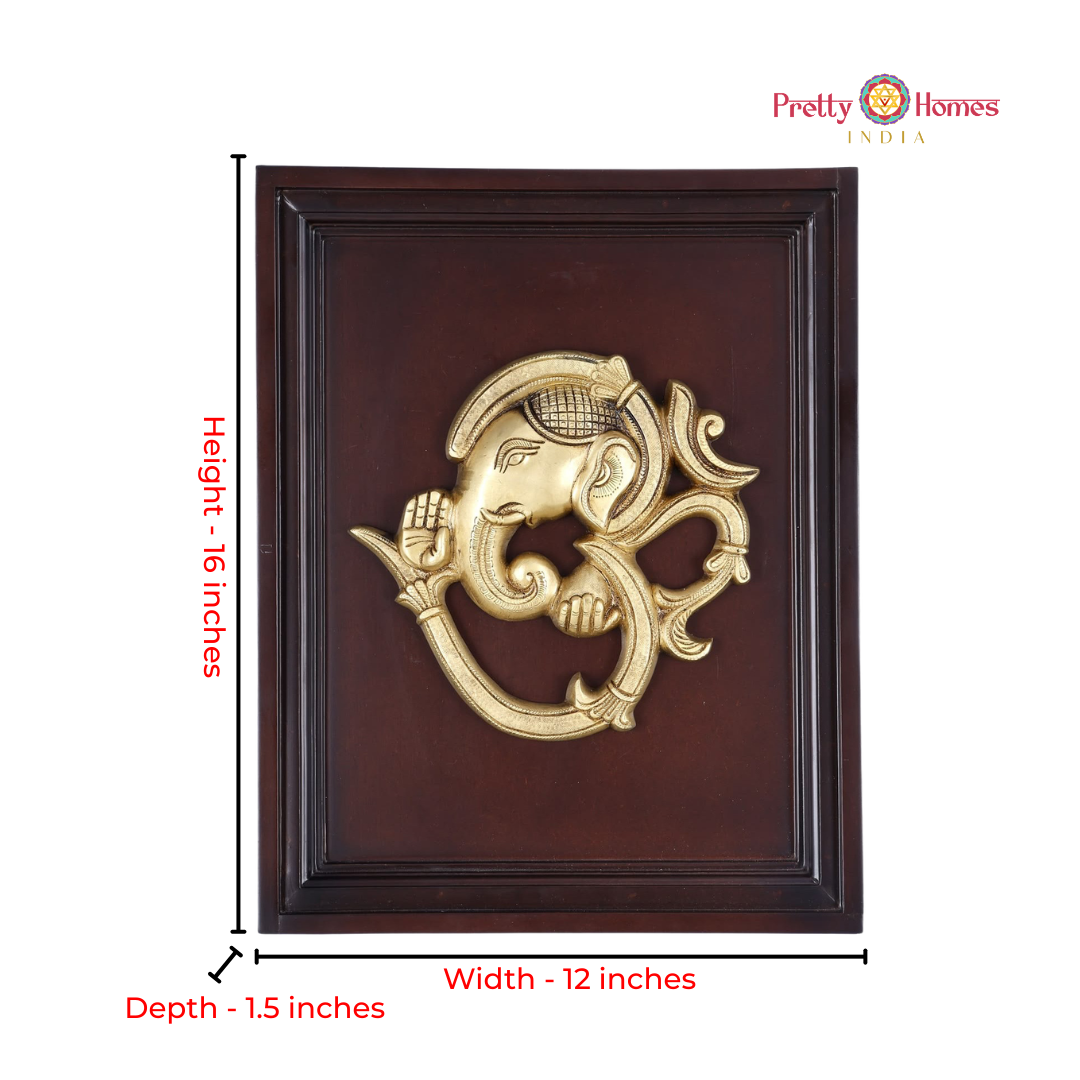 Brass Om Ganesha Framed Wall Hanging