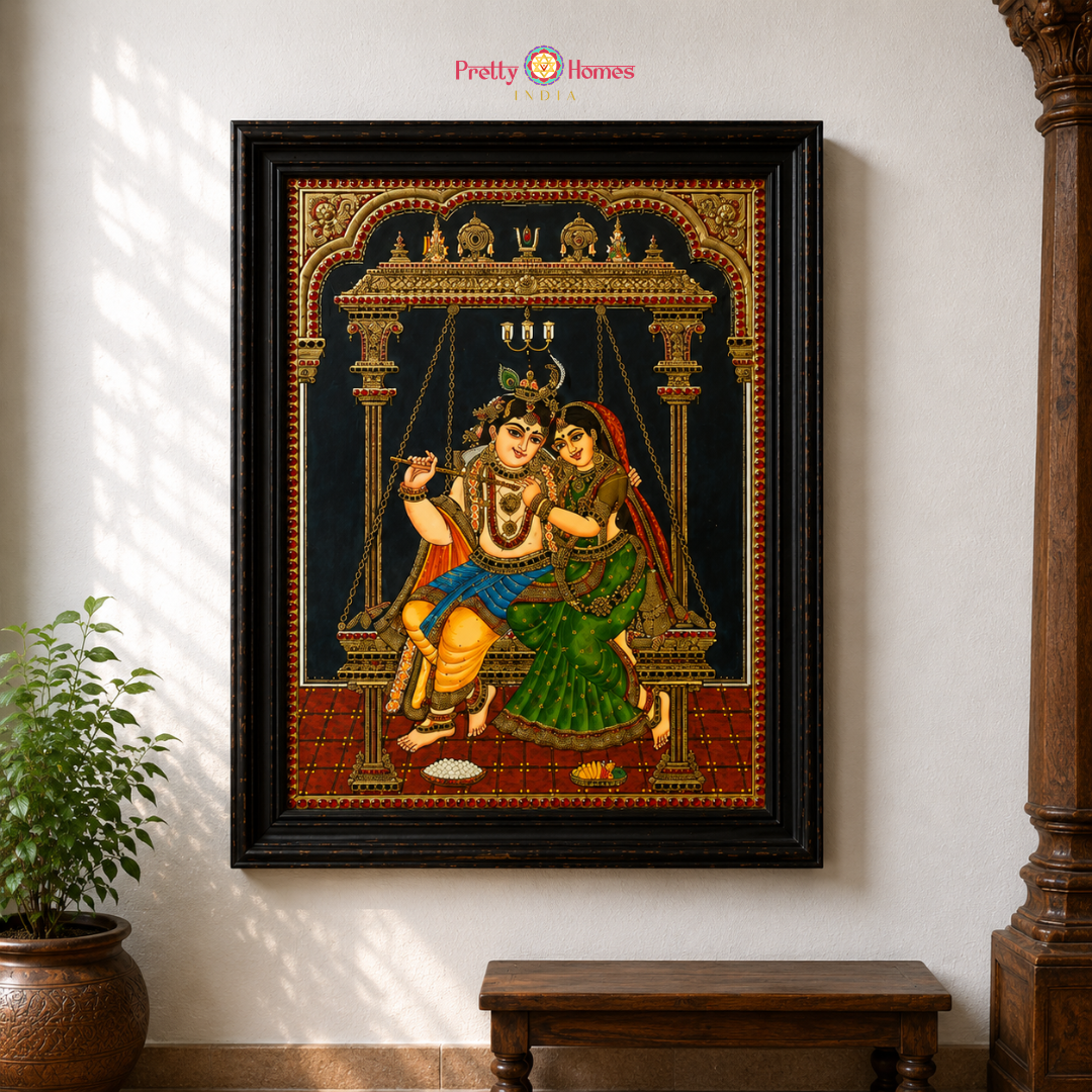 Vintage Finish Radha Krishna on a Swing Tanjore