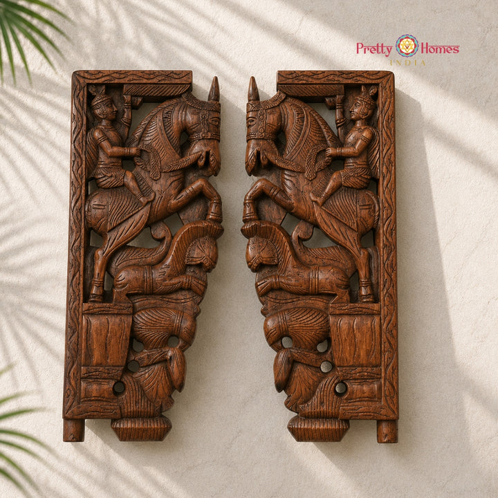 Wooden Horse Brackets with Warrior & Yali