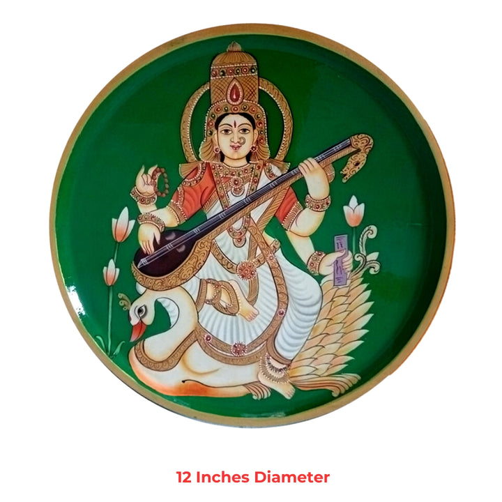 Vintage Goddess Saraswati Wall Plate - 12 Inches