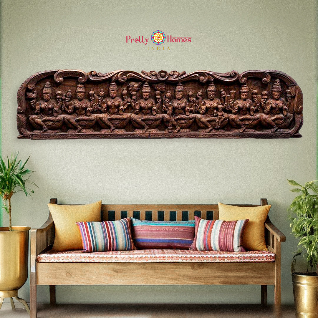 Ashtalaxmi wall hanging — goddess Laxmi handcrafted wooden wall panel.