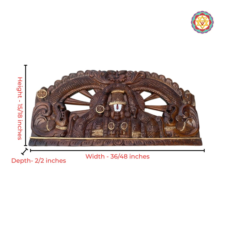 Intricate teak wood carving of Balaji with Kirthimukha