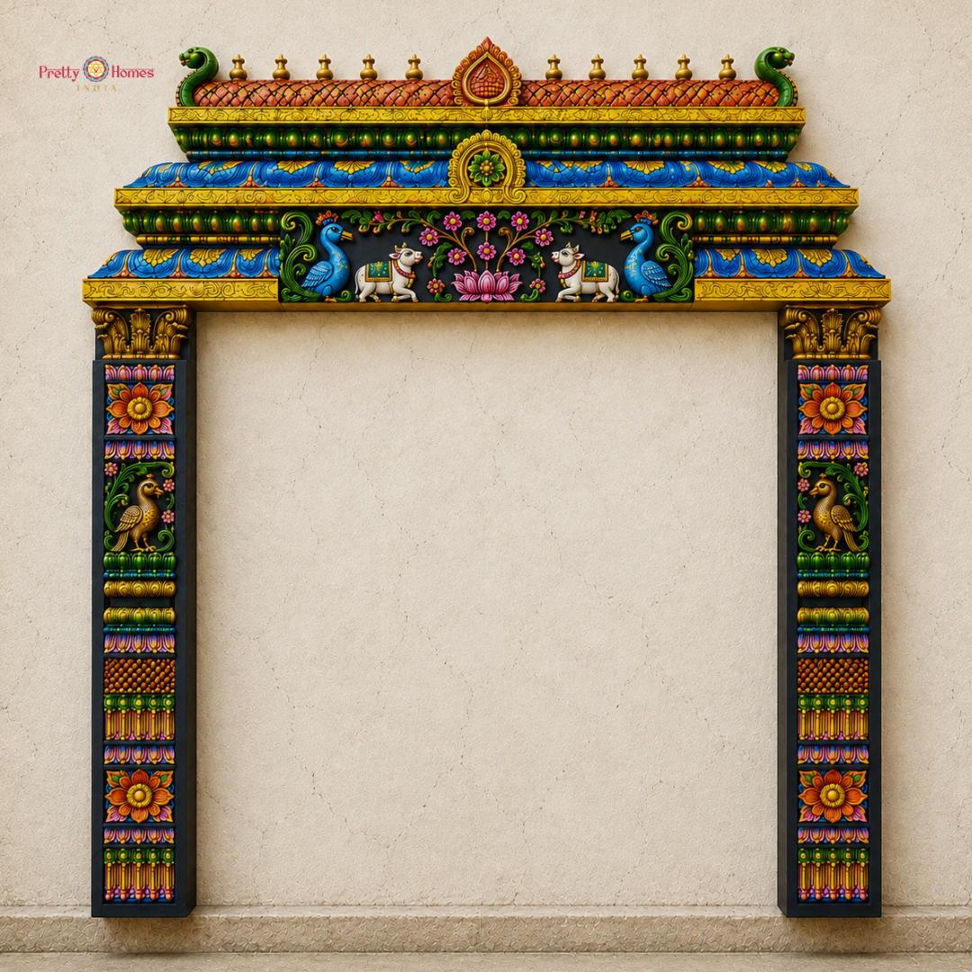 Multicolour Chettinad Gopuram with Nandi & Annam Pillars