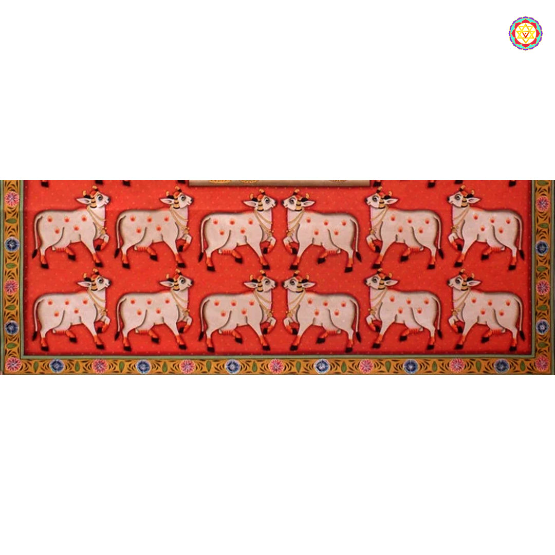 Hand-painted Krishna art showing divine dance scene in traditional Pichwai style