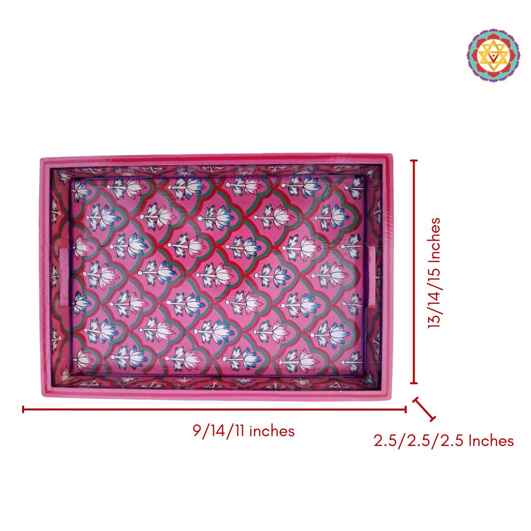 multicolour floral artwork on wooden serving tray