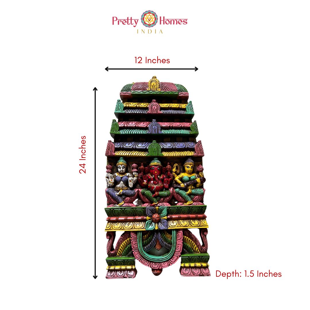 Handcarved ,Ganesha ,Laxmi & Saraswati Kavadi panel /wall Mount/Panel.