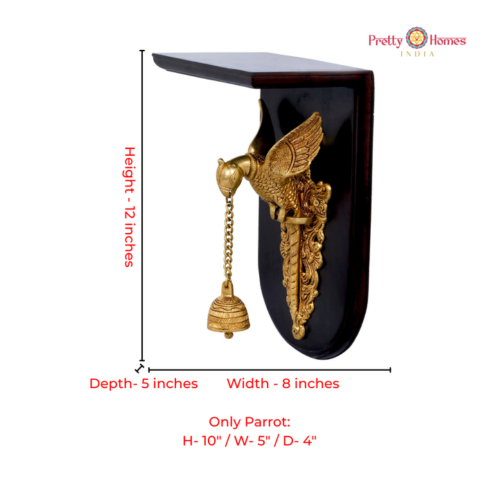 Brass & wood Hanging Parrot Wall Bracket