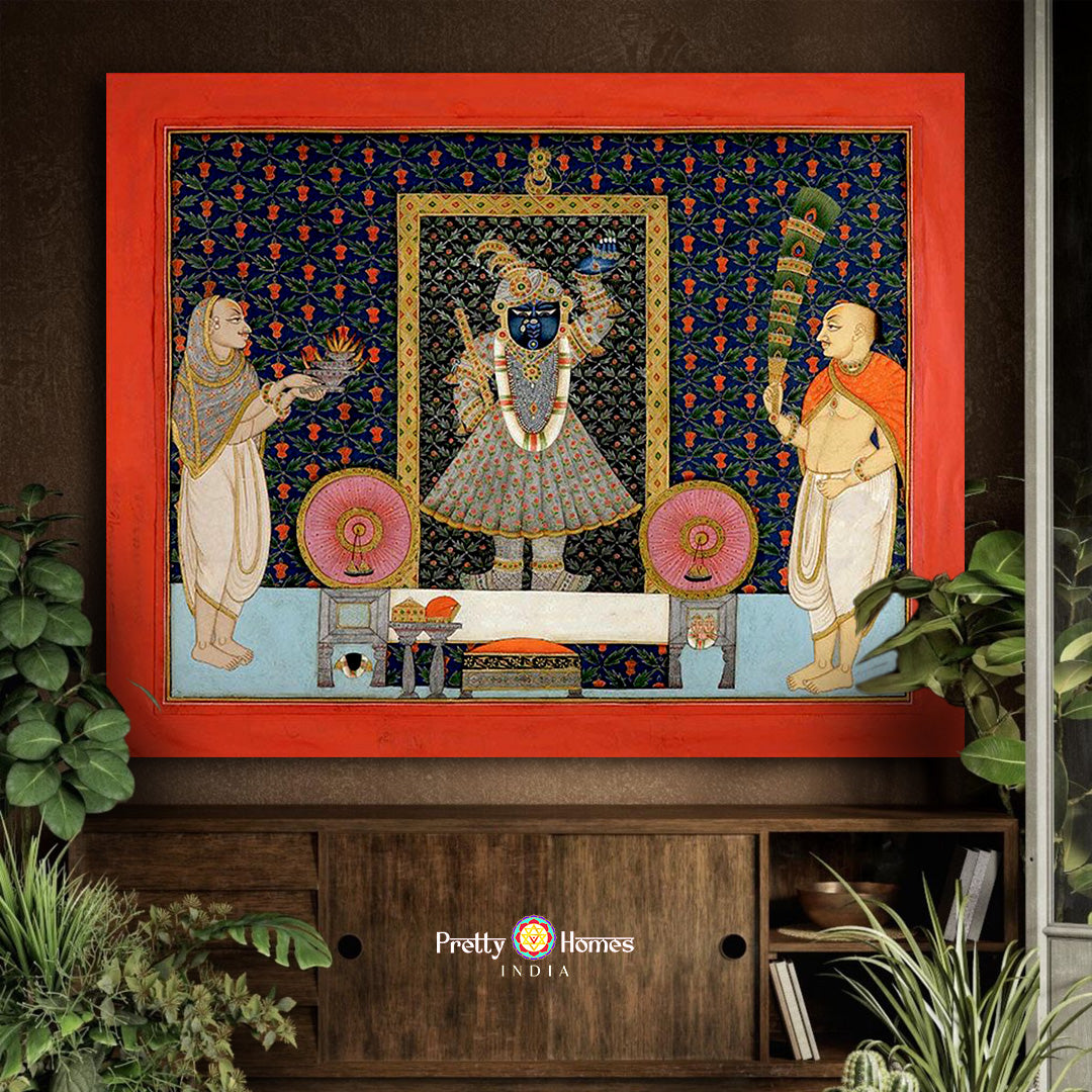 Traditional Shrinathji darshan pichwai handpainted with ornate details