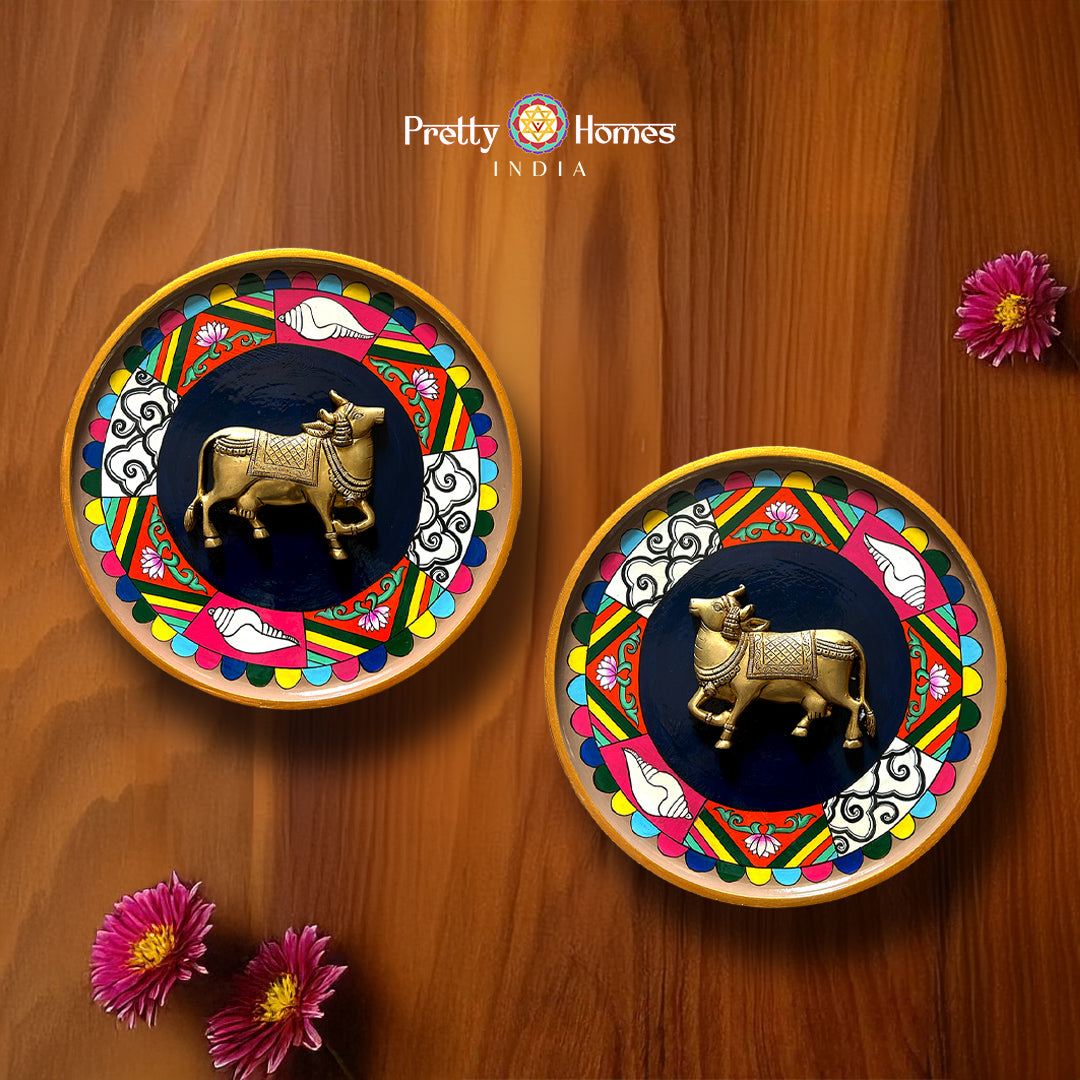 Pichwai inspired hand-painted fabric art featuring floral storytelling scenes