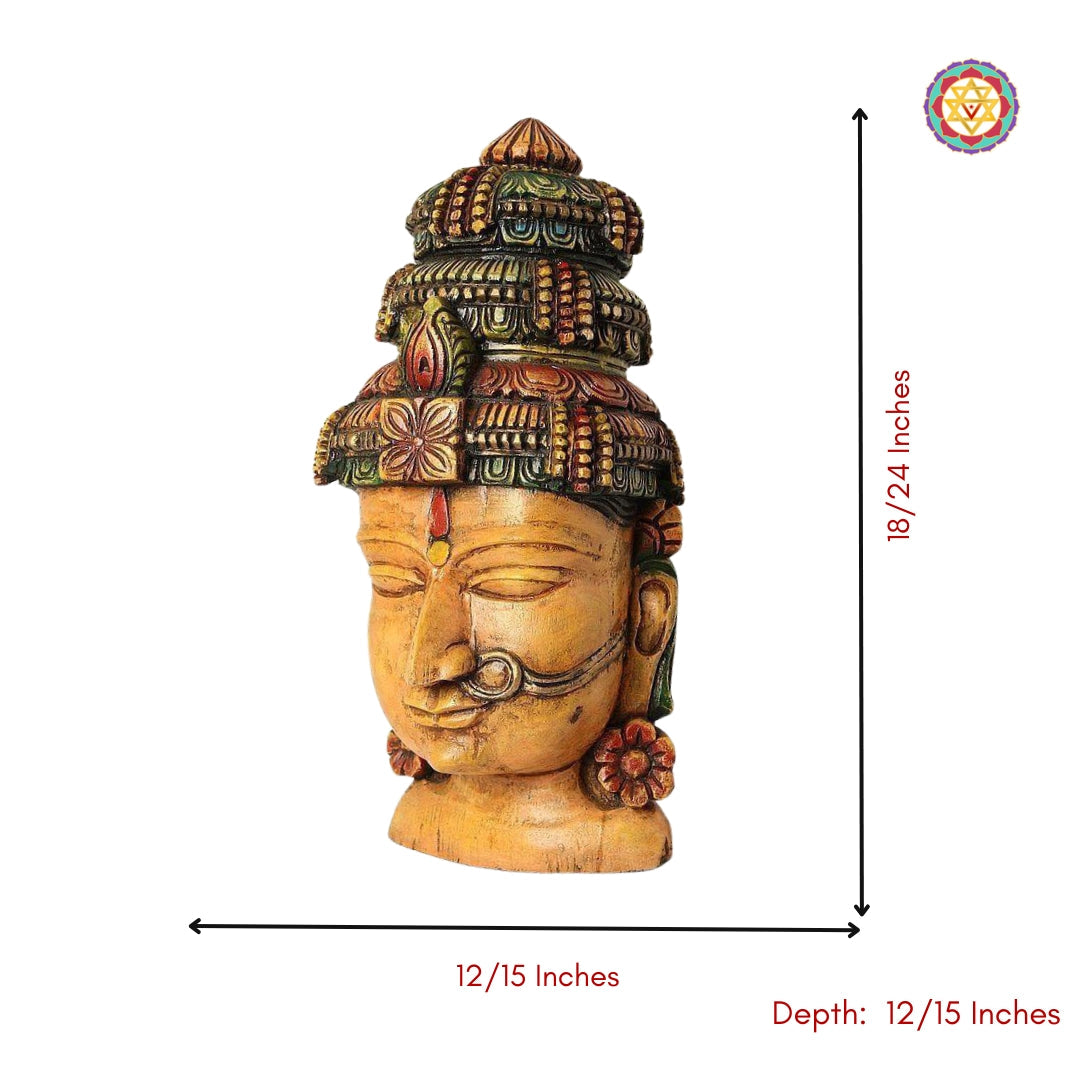 Traditional wooden Uma Devi head sculpture in antique-style finish