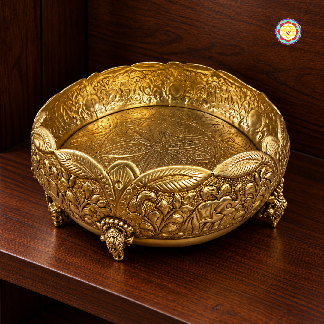 Brass Ashtaganesh Design Uruli with Elephant Legs