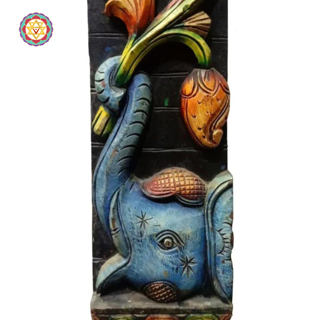traditional indian wooden wall hanging with detailed carving work