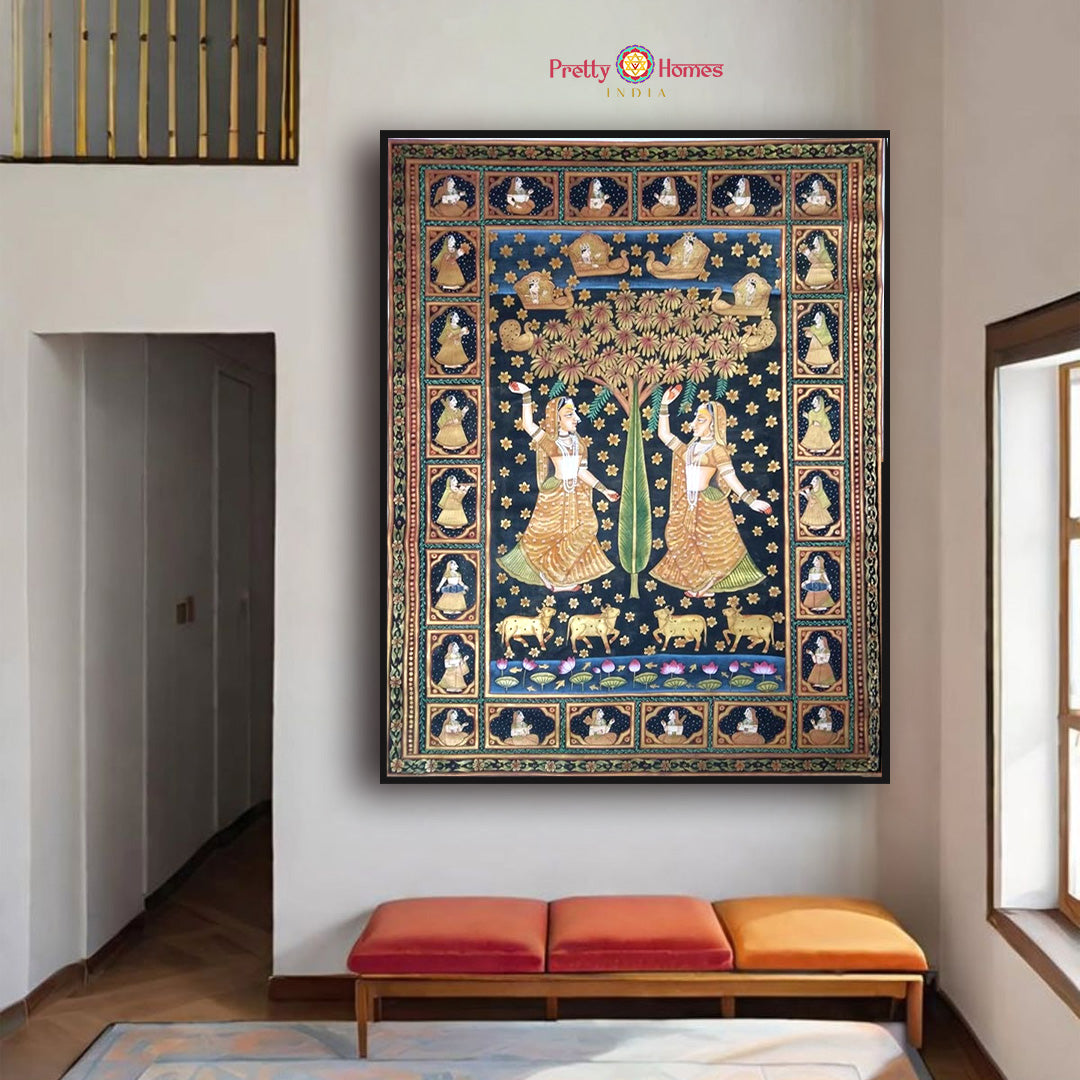 musical gopika pichwai full artwork with apsaras holding instruments