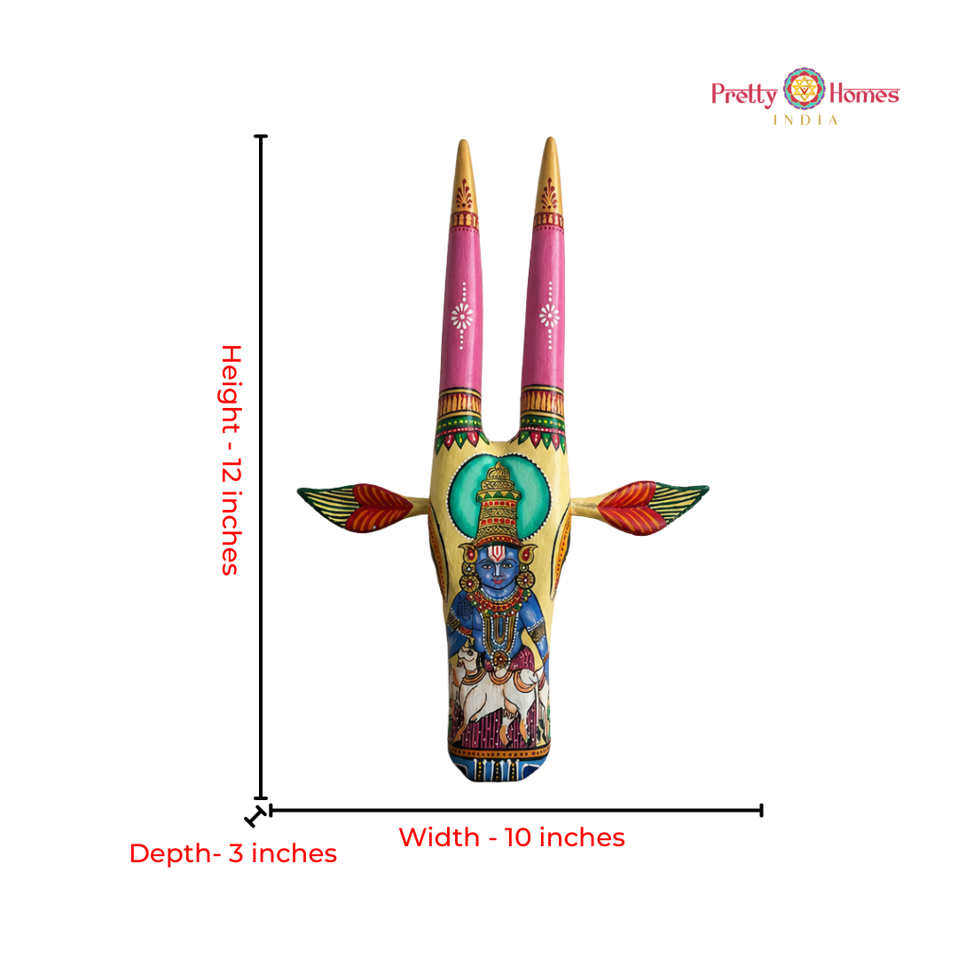 Aesthetic Hand-Painted Cow Head with Lord Balaji & Cows
