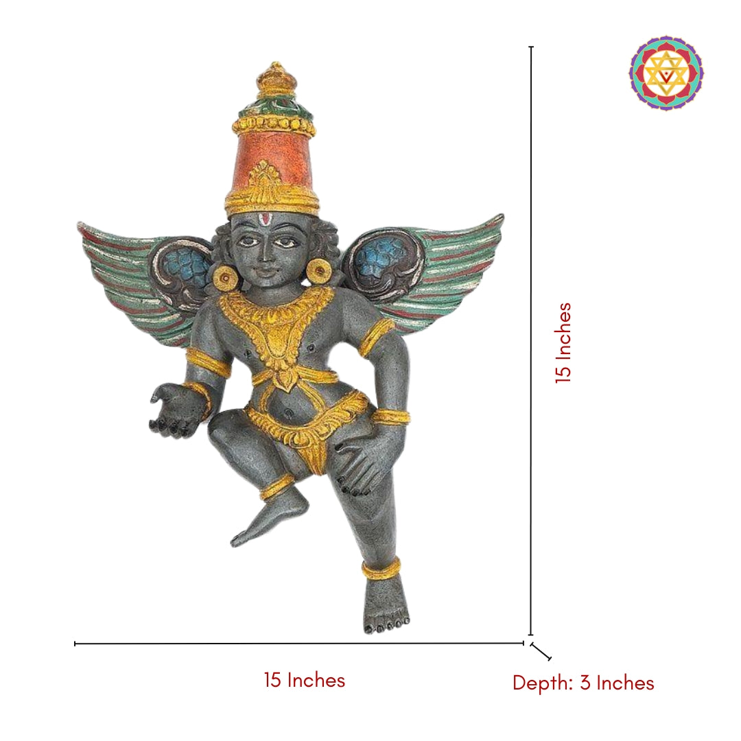 wood-carved gandharva / Indian angel sculpture .wall mountable (single). multi-colour vintage