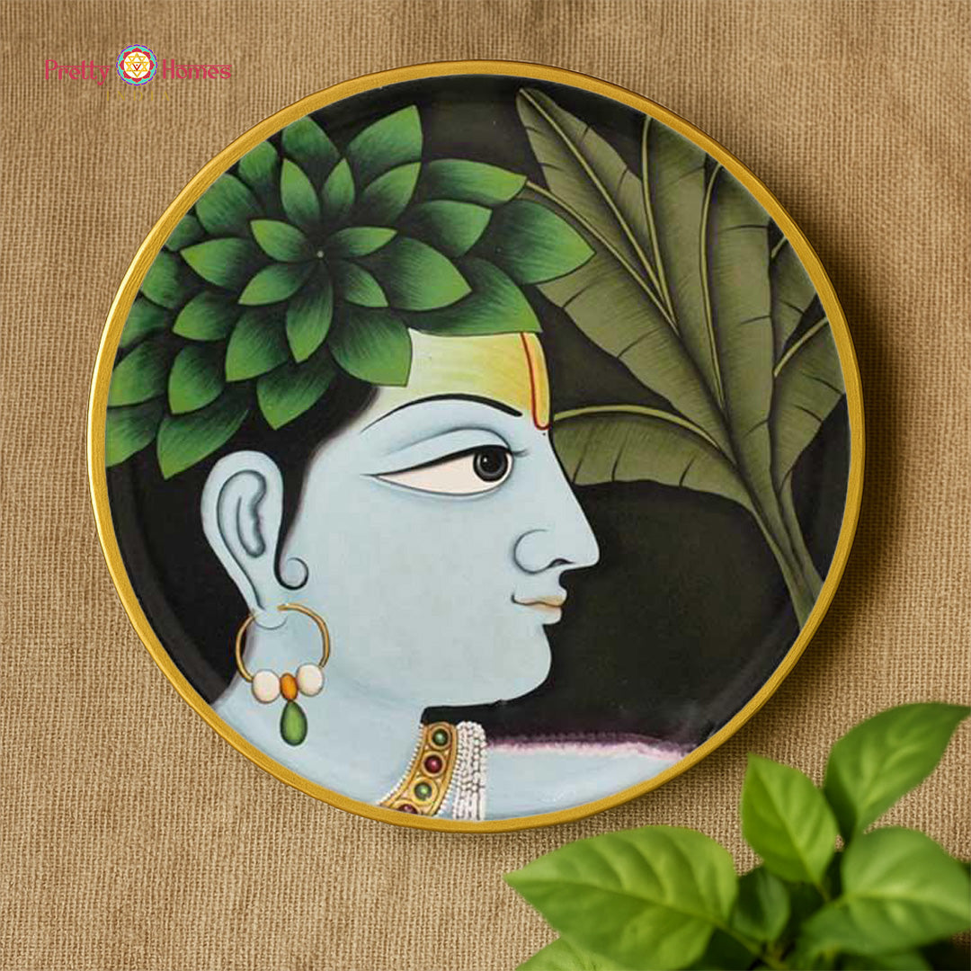 pahadi style hand-painted radha krishna 12 inch wall plate