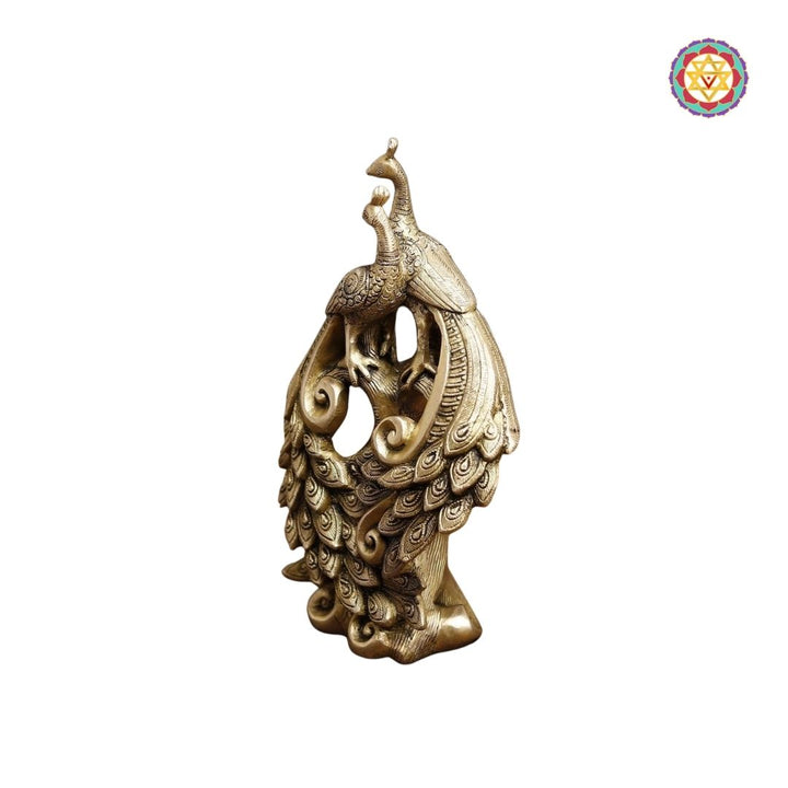 Brass Peacock Pair Statue – 12 Inch | Golden Finish Decorative Showpiece for Home, Temple and Gifting