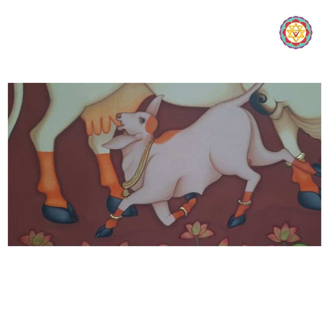 Kamdhenu Blessings – Handpainted Pichwai with Gold Border