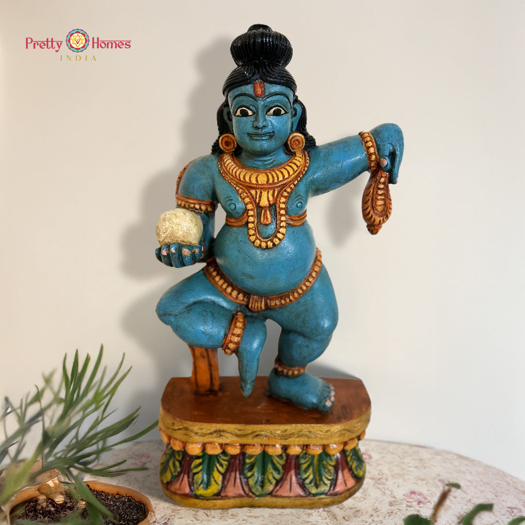woodcarved bal krishna statue ladoo gopal handcrafted sculpture