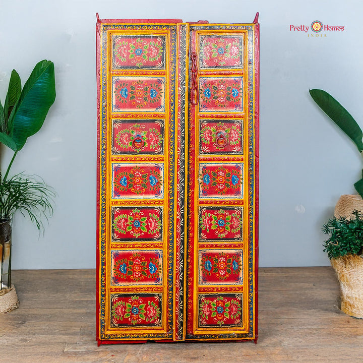 Rustic Red Door Panel — Vintage-Style Wooden Wall Accent for Heritage Interiors