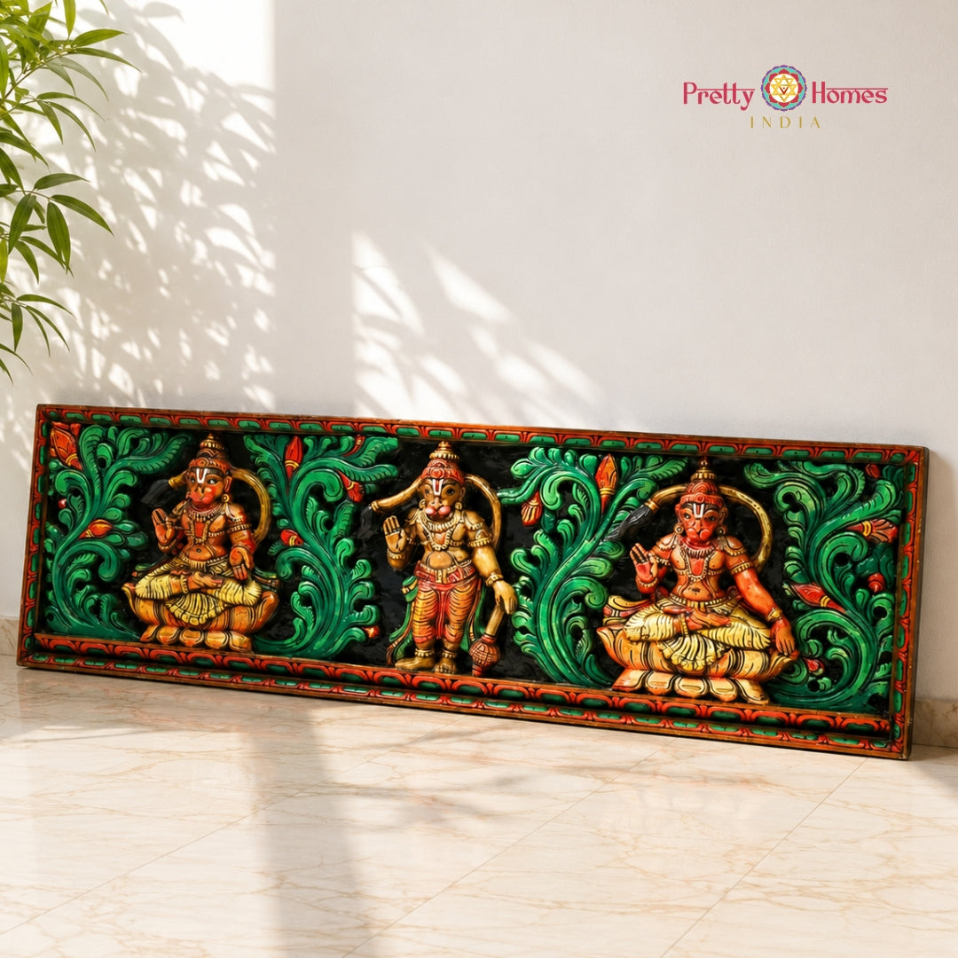 Horizontal Carved Hanuman Panel